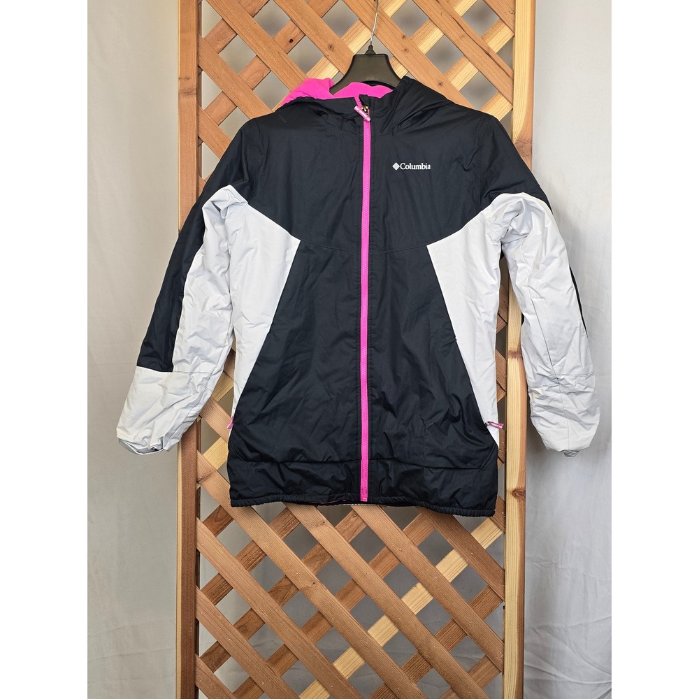 Columbia Hooded Ski Jacket Girls XL Black White Pink Omni-Heat SG0220 NEW